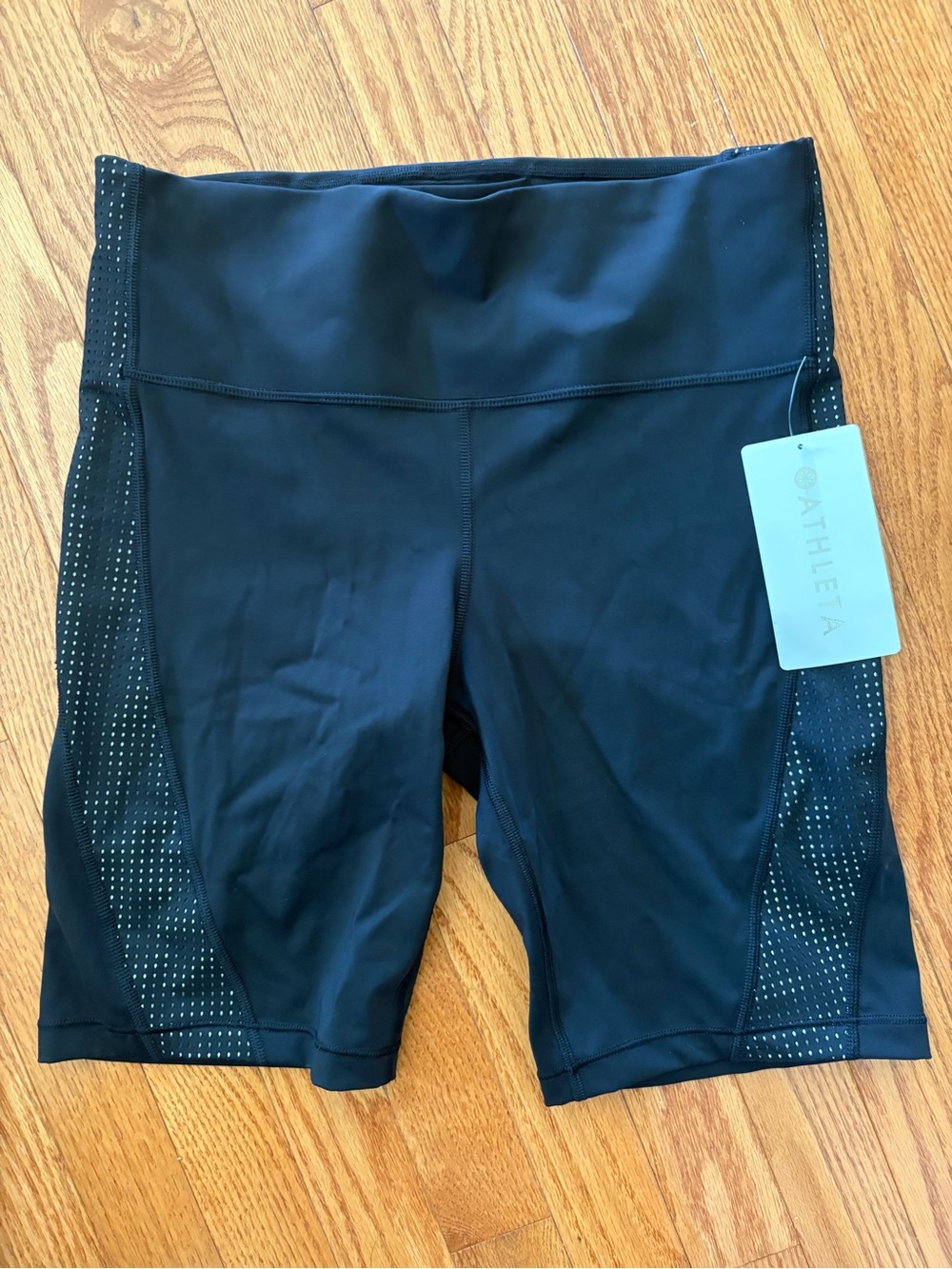 Athleta Black High-Waist Bike Shorts with Perforated Side Panels